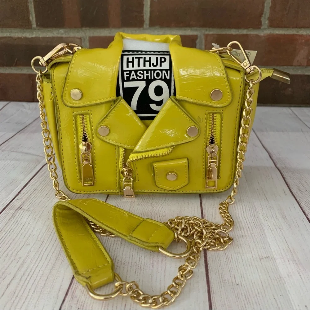Motorcycle Jacket Purse Chain Crossbody Bag Pu Leather Women’s Girls NEW - Picture 1 of 8